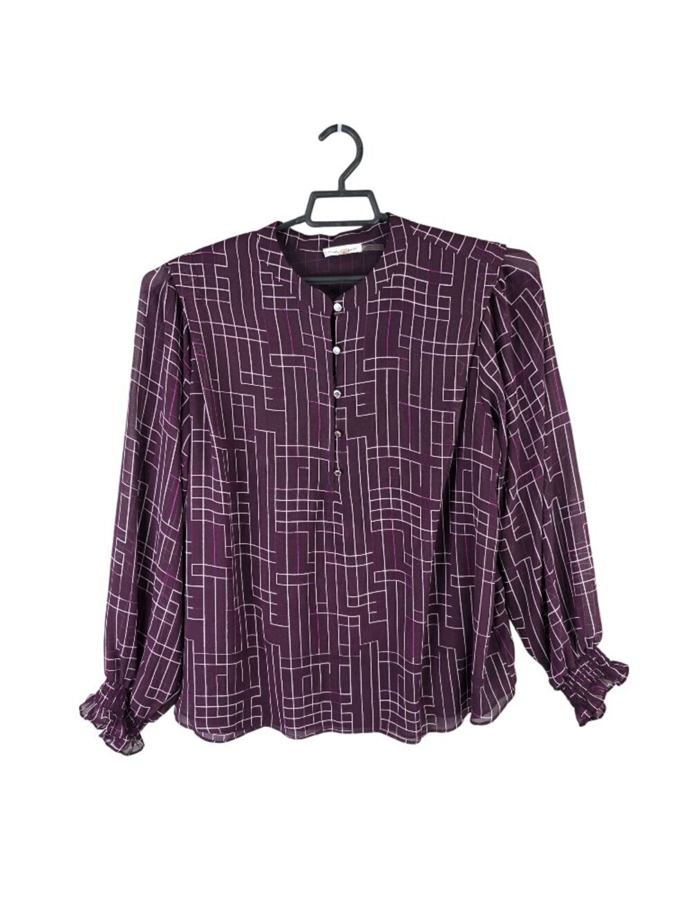 Womens Calvin Klein Purple Geometric Print Blouse Long Sleeve Polyester Size 1X